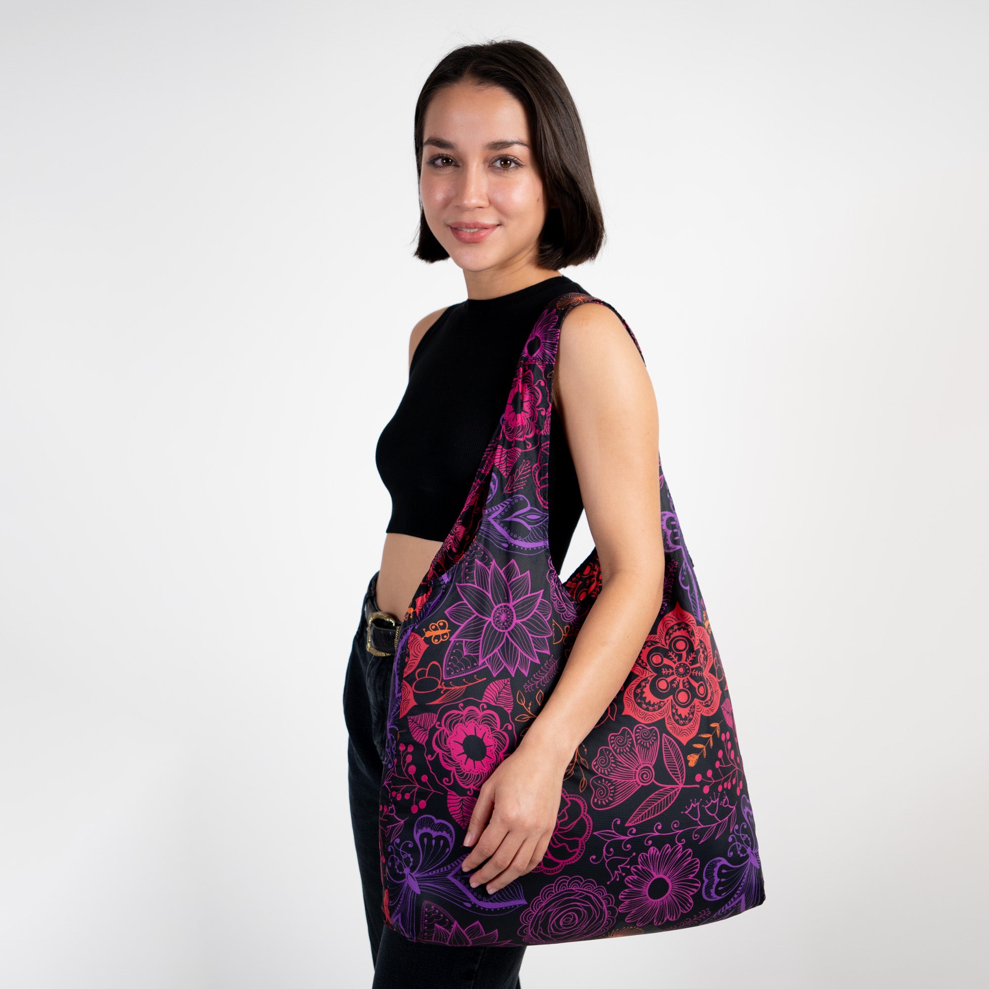 Neon Flowers Nanobag XL reusable bag