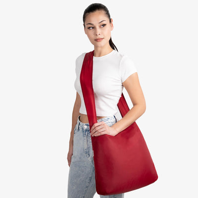 Nanobag Ultra-Lightweight Foldable Sling for Women & Men, Reusable Grocery & Travel Bag, Packable Collapsible Compact Market Crossbody - Burgundy