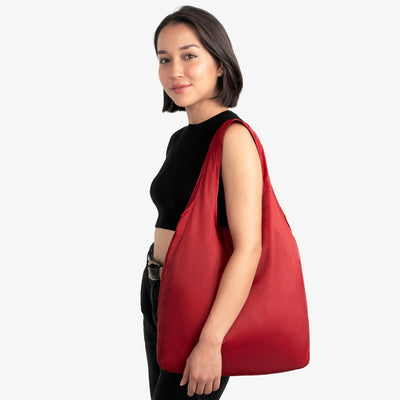 Nanobag Ultra-Lightweight Foldable Tote for Women & Men, Reusable Grocery & Travel Bag, Packable Collapsible Compact Market Essential - Burgundy