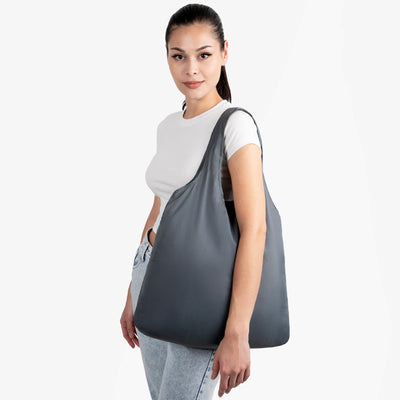 Nanobag Ultra-Lightweight Heavy Duty Foldable Tote for Women & Men, Reusable Grocery & Travel Bag, Packable Collapsible Compact Market Essential - XL Gray