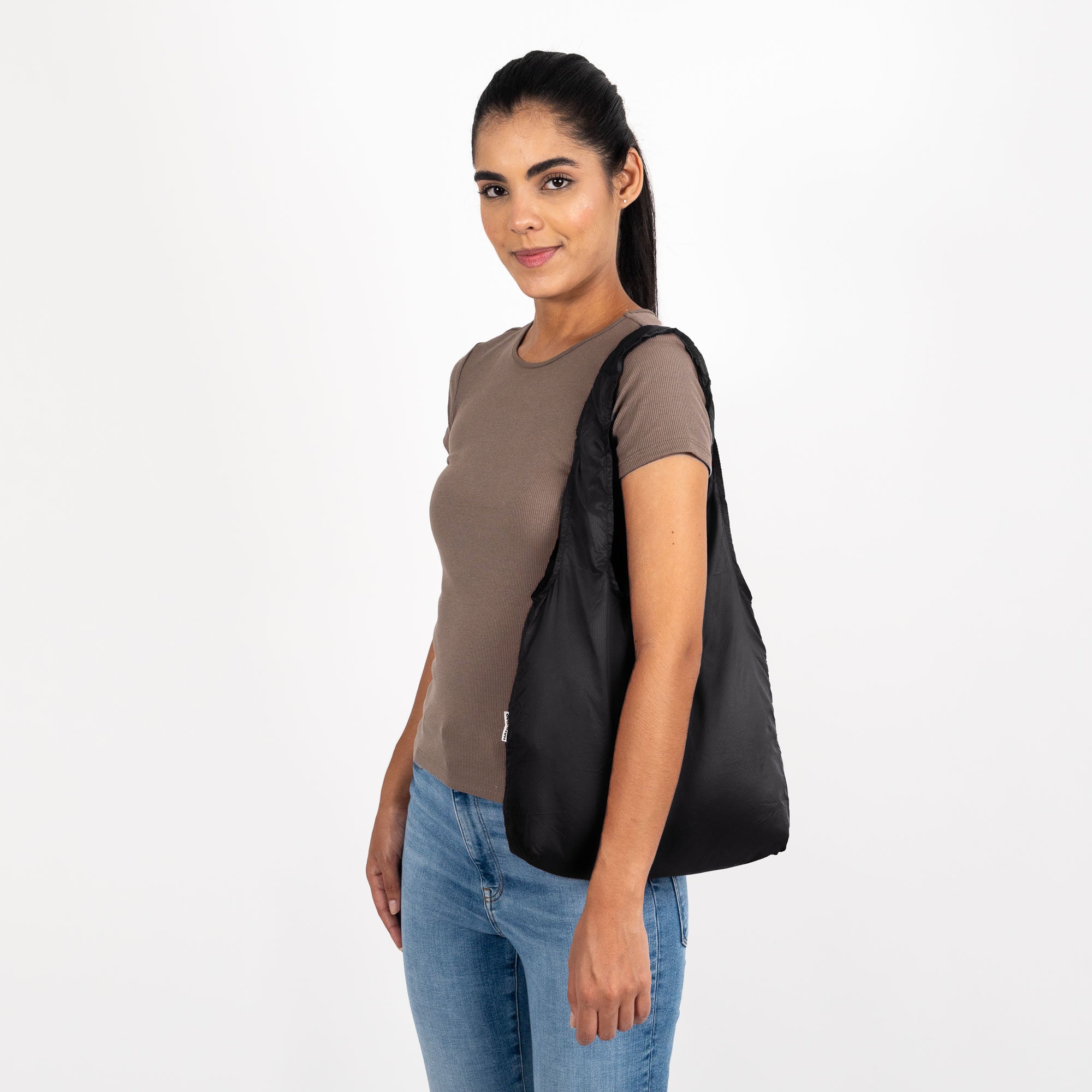 Woman with black micro nanobag