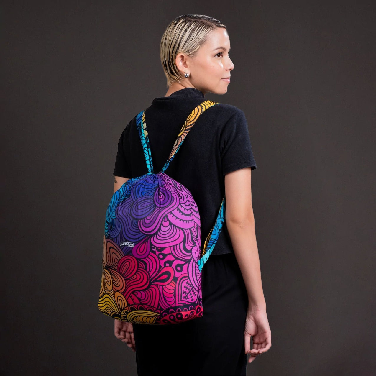 Woman with Reusable Colorful String Nanobag